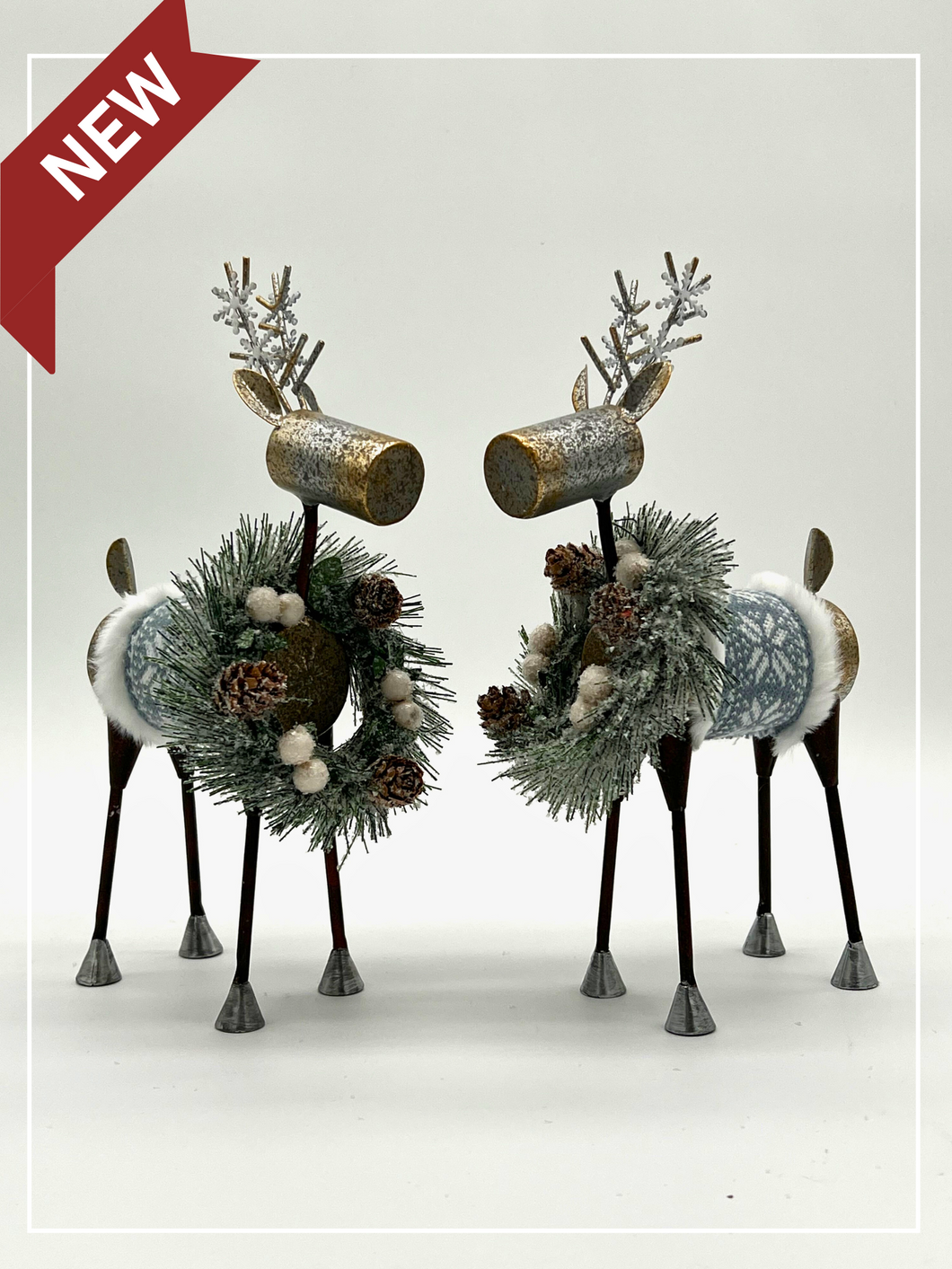 Set of 2 Gold and Silver Holiday Reindeer