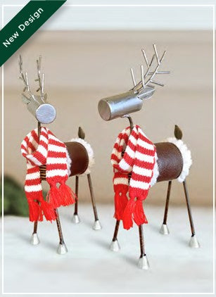 Set of 2 Reindeer with Faux Leather Coats